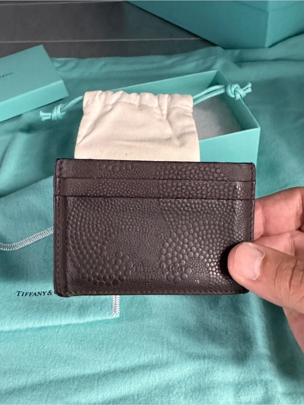 Tiffany & Co. waves Brown Textured Leather Card Holder